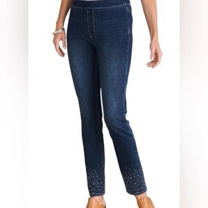 NWT Soft Surroundings Womens Ultimate Denim Crystal Pull On Slim Jeans Sz PXL